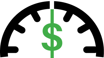 Illustration of a speedometer with a green dollar sign in the middle