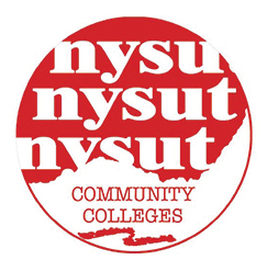 Red and white logo for NYSUT Community Colleges.