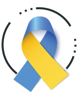 A digital representation of a blue and yellow ribbon signifying solidarity and support efforts for Ukraine