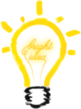 Illustration of a light bulb with "bright idea" written in it