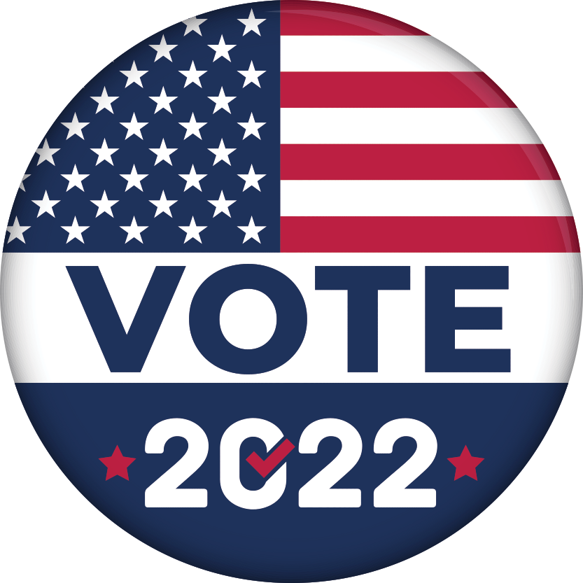 Vote 2022 on an American flag badge