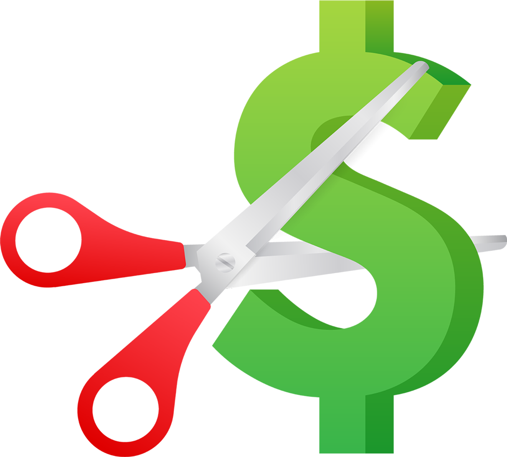 Scissors cutting a dollar sign