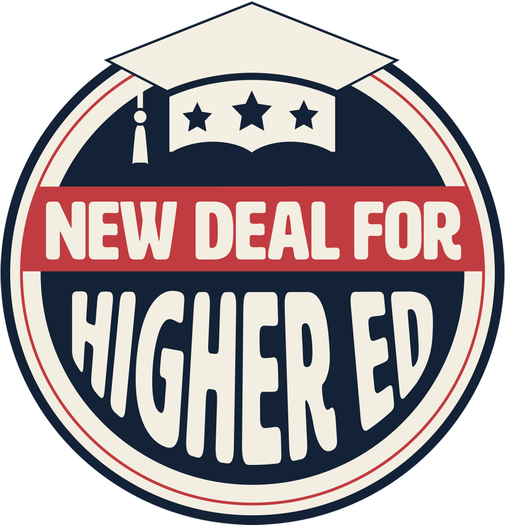 graphic badge that reads "New Deal for Higher Ed"