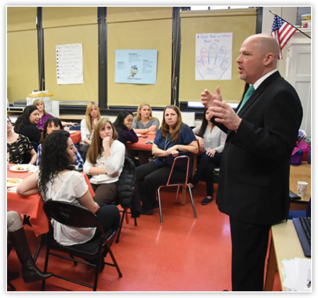 UFT President Michael Mulgrew meets with members at PS 177