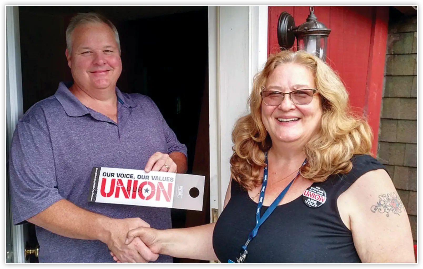 Claudia Leone, a member of NYSUT’s SRP Advisory Committee, talks with Brocton TA colleague Blaise Miller