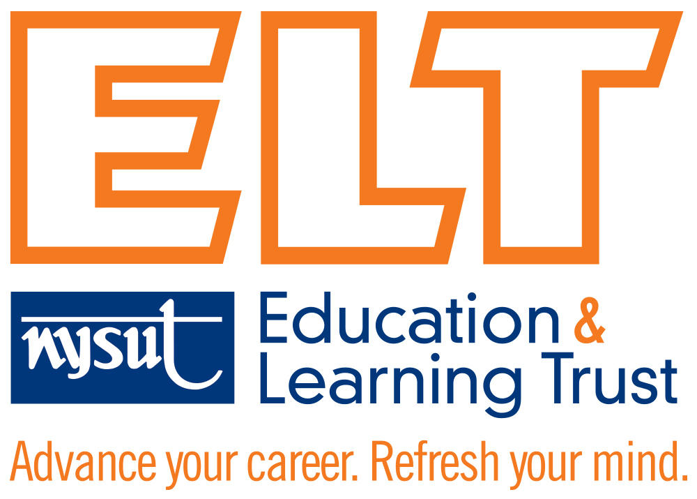 NYSUT ELT (Education & Learning Trust) logo in blue/orange with orange motto "Advance your career. Refresh your mind."