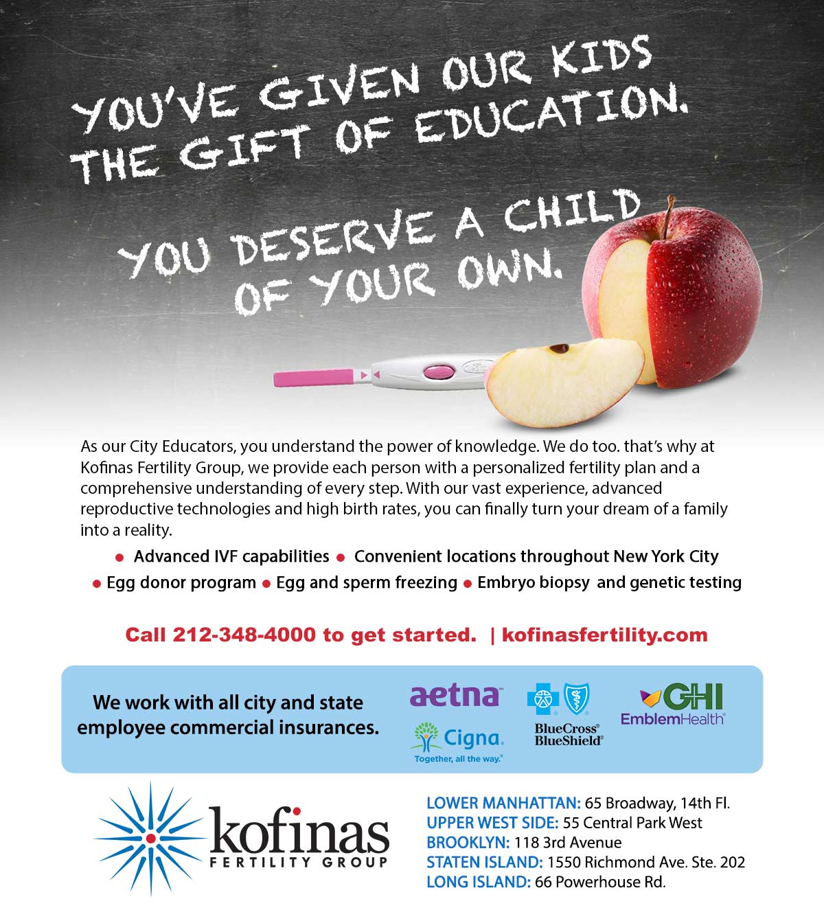 Kofinas Fertility Group Advertisement