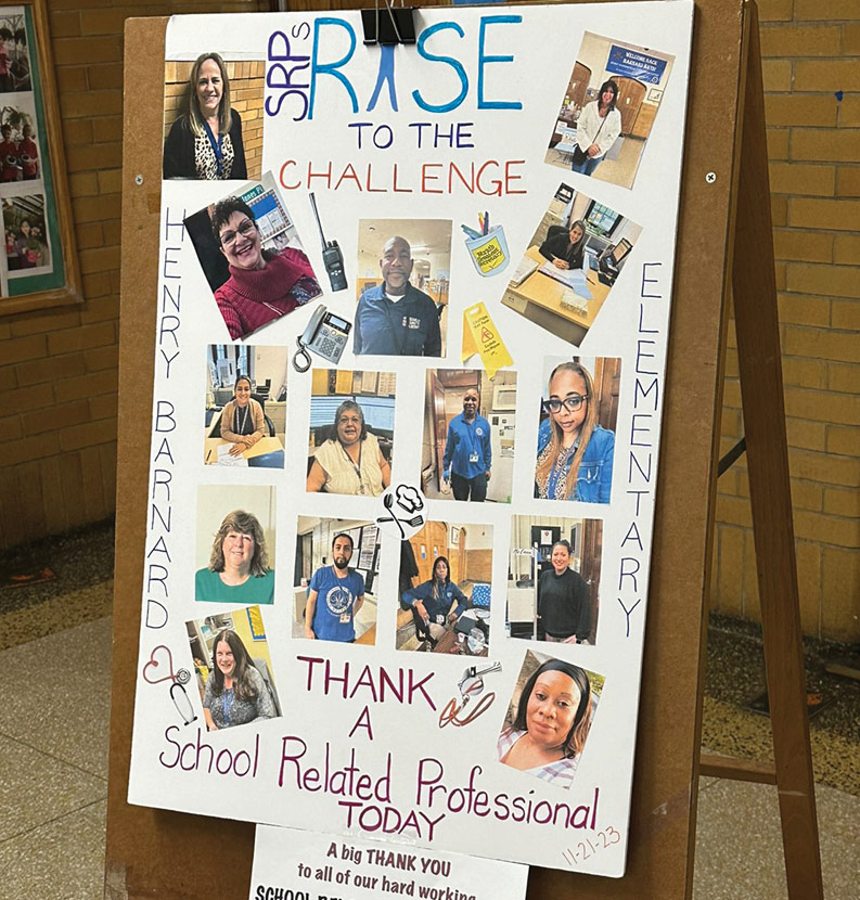 Poster with pictures of staff celebrating SRPs