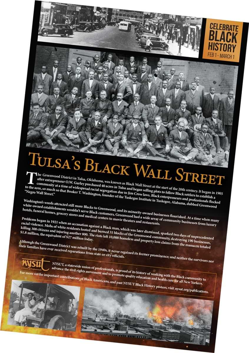 NYSUT Tulsa Black Wall Street poster celebrating Black History Month