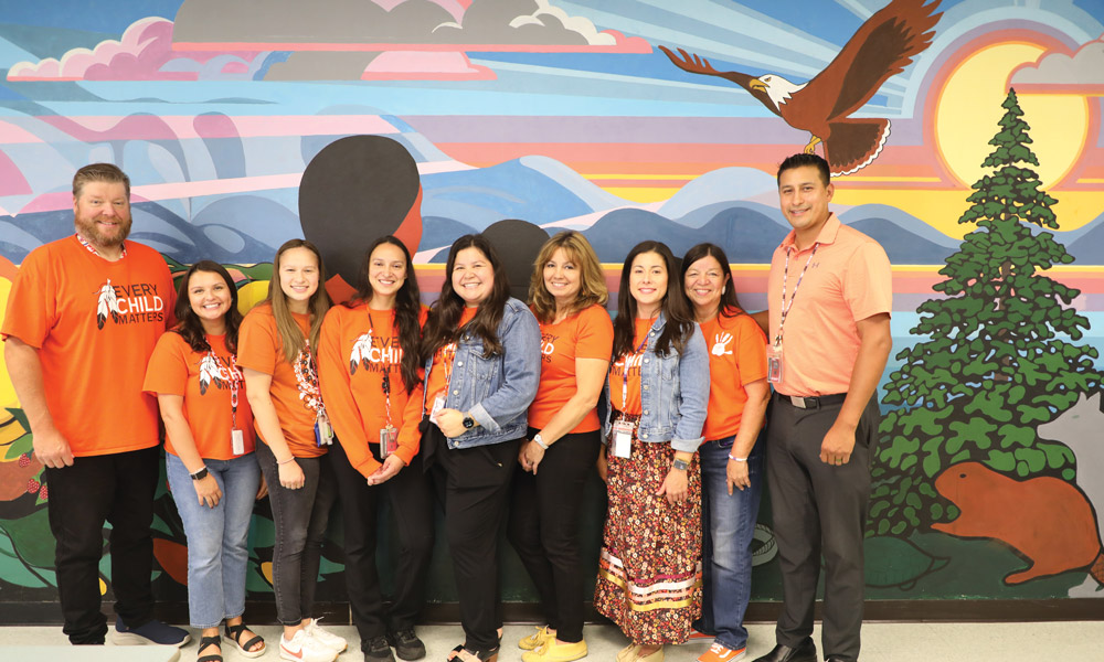 Tuscarora Nation School educators commemorating Orange Shirt Day