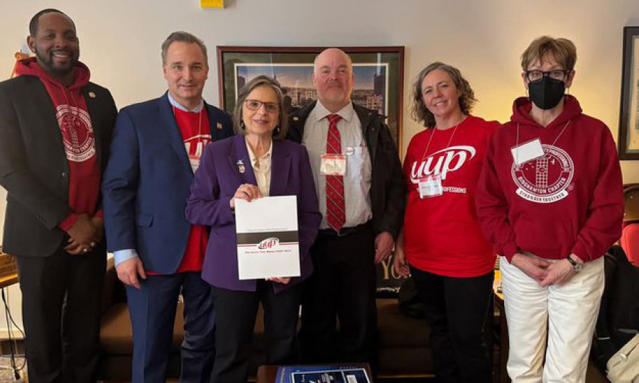 Members from UUP–Binghamton meet with Assemblymember Donna Lupardo.