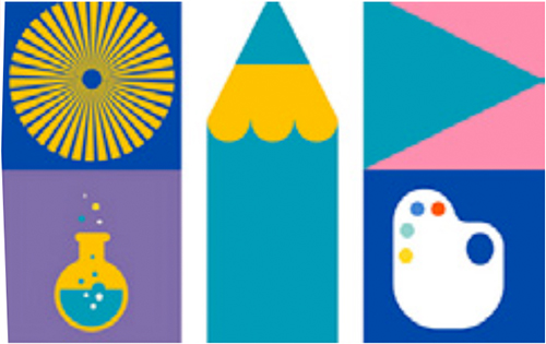 AFT TEACH graphic with a pencil, bubbling beaker, a paint palette and other graphics