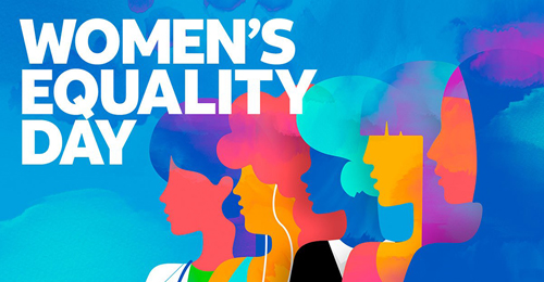 Women’s Equality Day graphic featuring minimalist illustrations of the profile of women from different professions and cultures