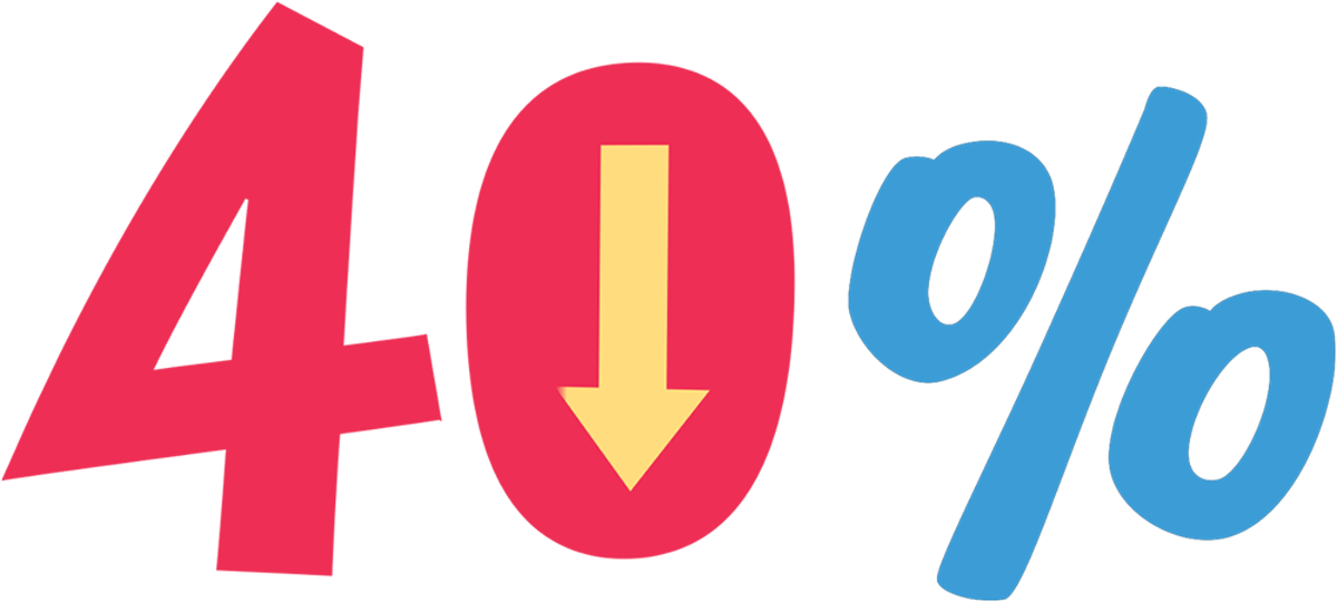 40% with a downward arrow in place of the counter of the “0”