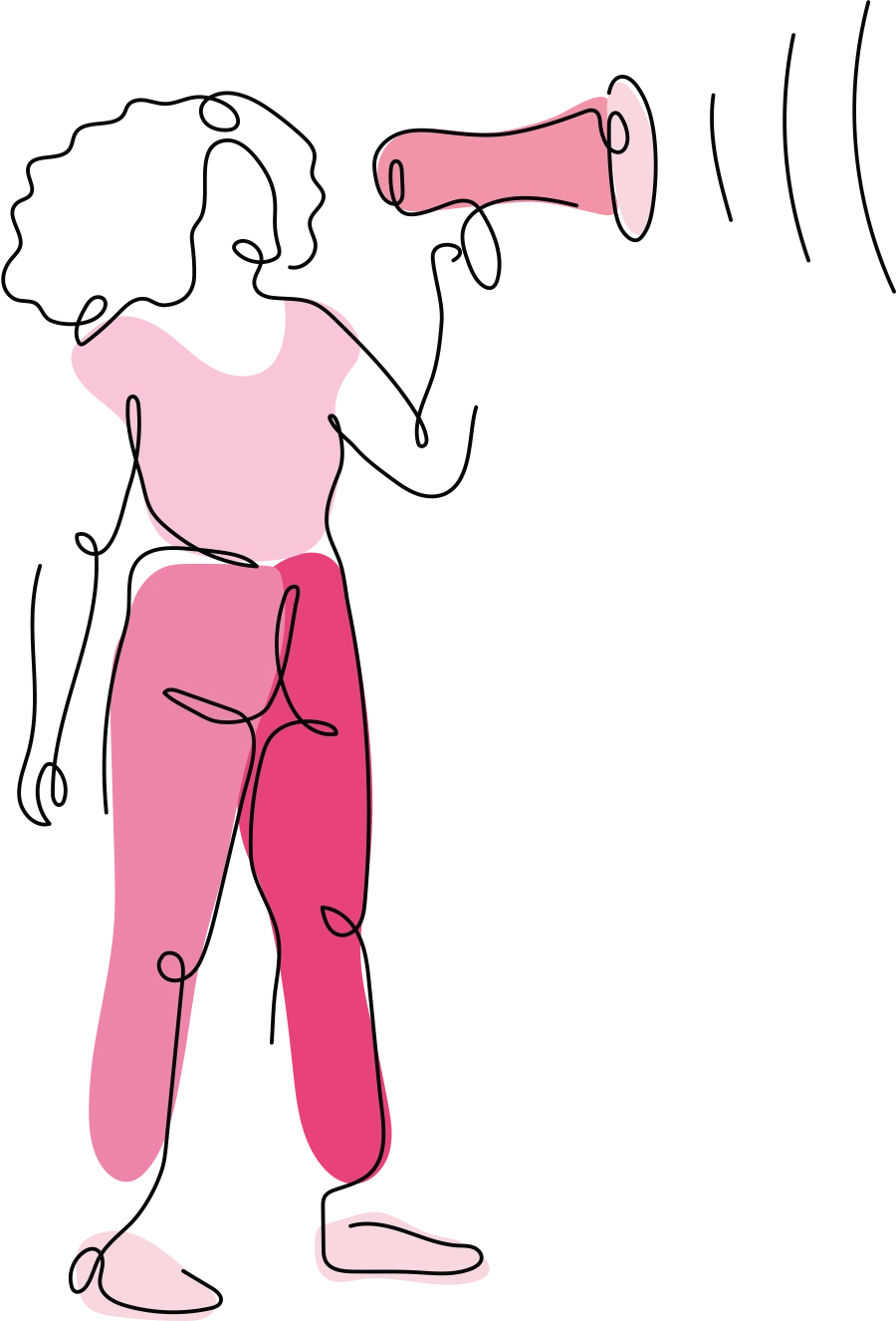 Stylized illustration of a female activist or speaker using a megaphone to advocate for union rights or social change