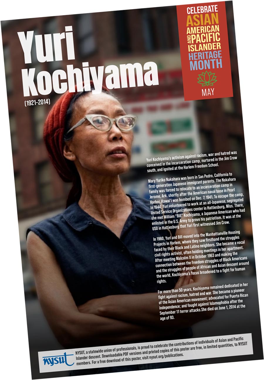 NYSUT Asian American and Pacific Islander Heritage Month celebration poster honoring human rights activist Yuri Kochiyama